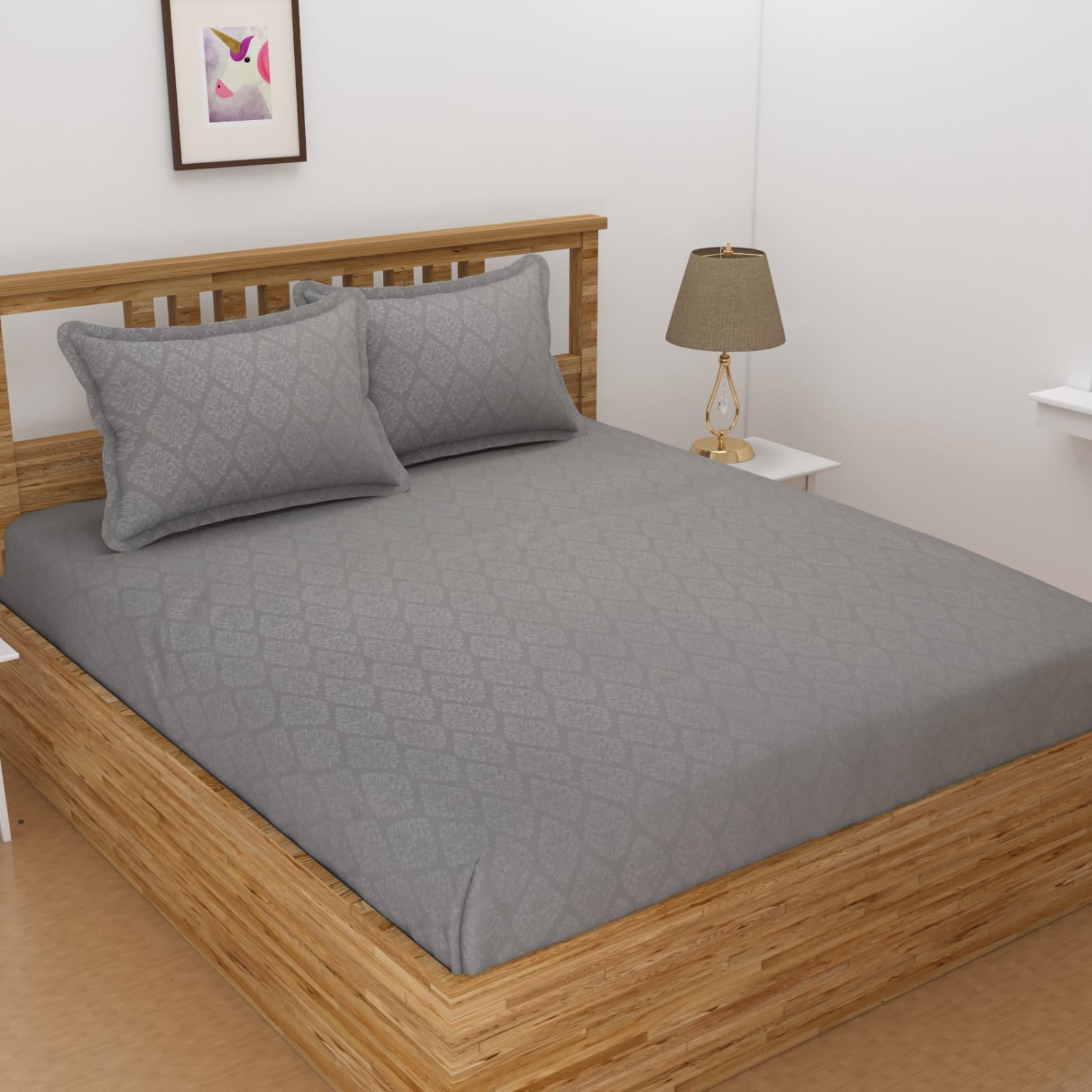 3PCS FITTED SELF EMBOSSED KING SIZE BEDSHEET SET (1+2)