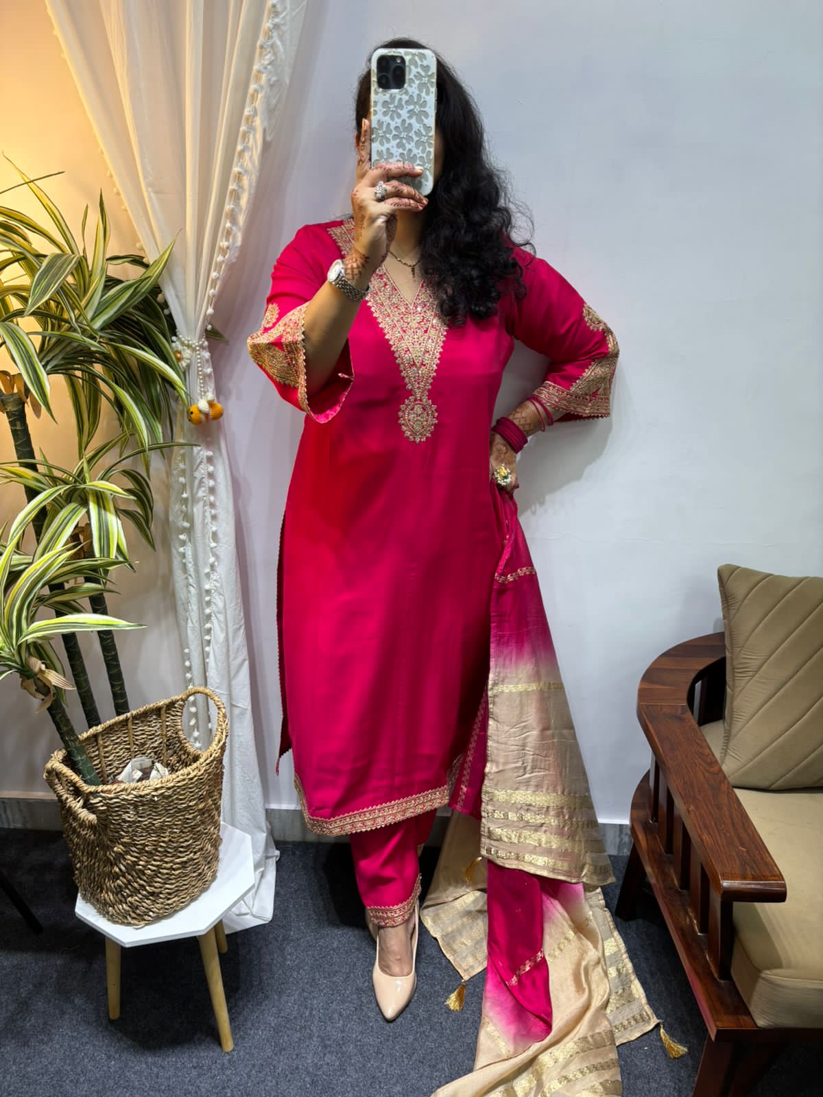 Premium Silk fabric 3 pcs with lining in kurta & Pant & Banarsi Duppta