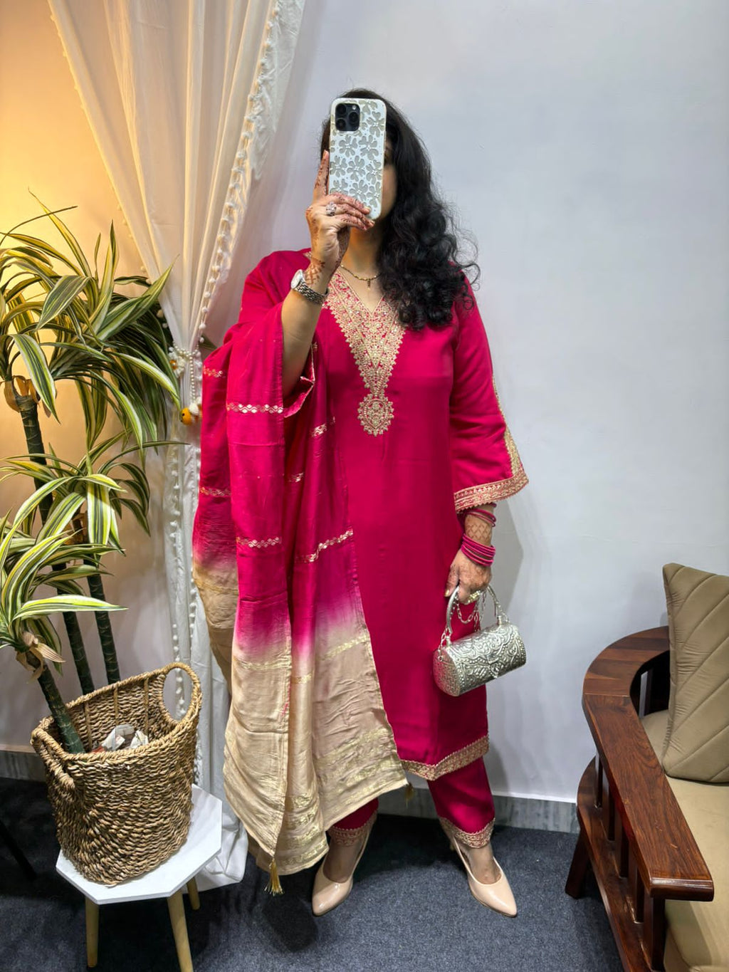 Premium Silk fabric 3 pcs with lining in kurta & Pant & Banarsi Duppta
