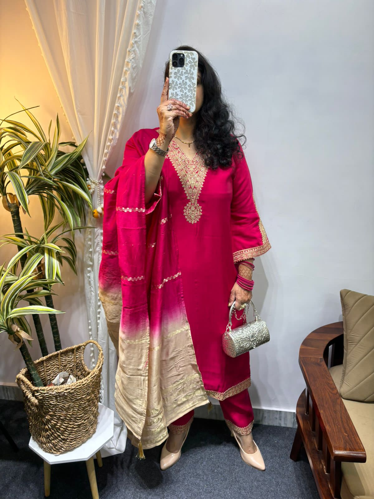 Premium Silk fabric 3 pcs with lining in kurta & Pant & Banarsi Duppta