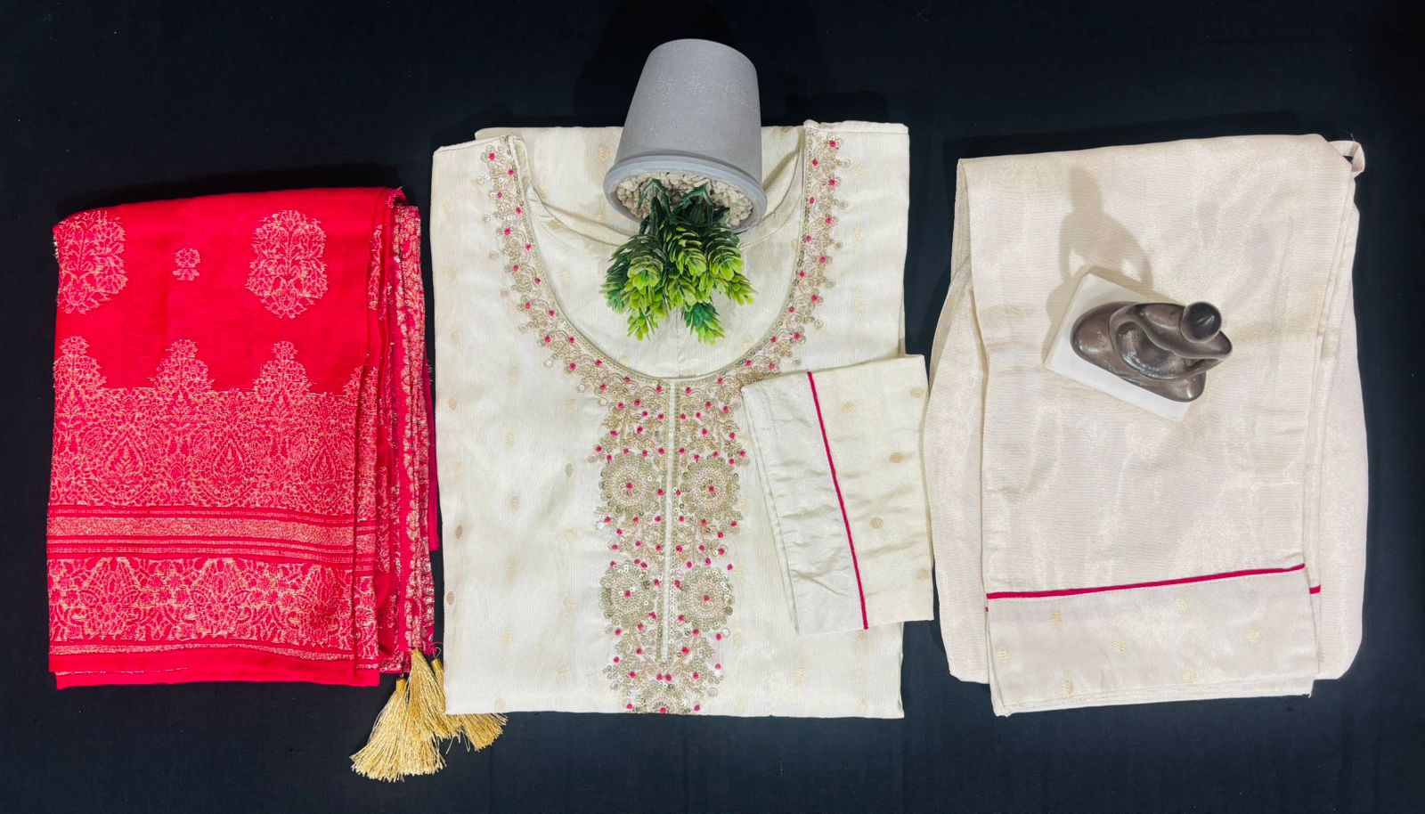Premium Banarsi Silk fabric 3 pcs with lining in kurta & Pant & Banarsi Duppta