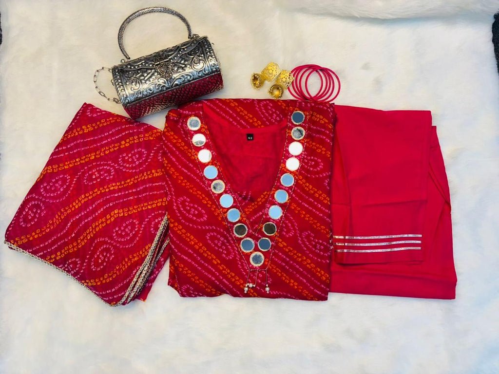3 PCs Pure chiffon kurta with cotton lining,cotton pant & Chiffon Duppta