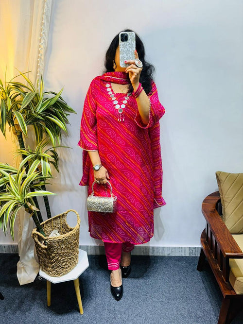 3 PCs Pure chiffon kurta with cotton lining,cotton pant & Chiffon Duppta