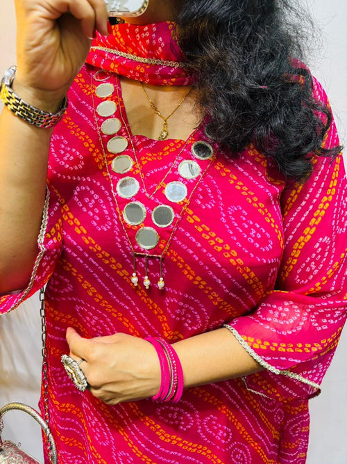 3 PCs Pure chiffon kurta with cotton lining,cotton pant & Chiffon Duppta
